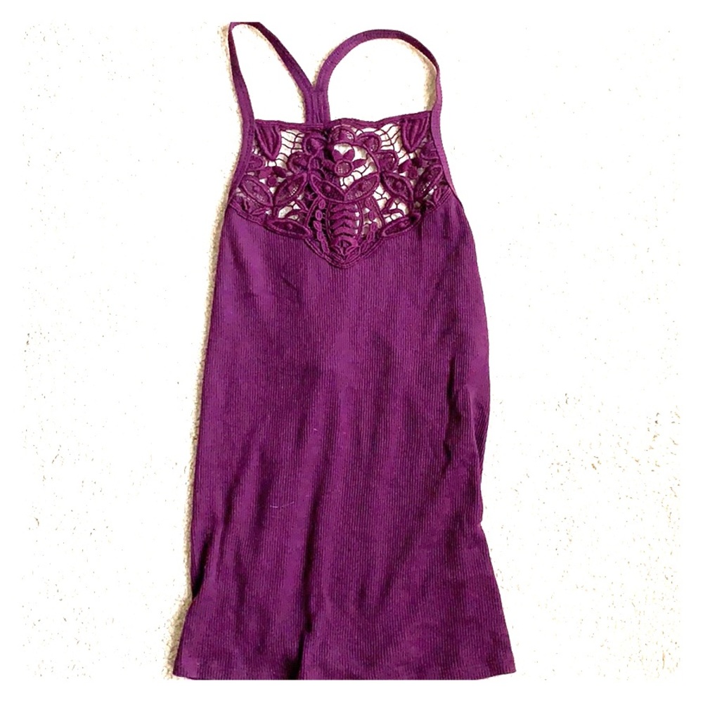 Purple tight tank top with lace detail